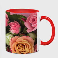 Чашка з принтом  «Букет гарних троянд» (колір чашки на вибір)