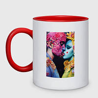 Чашка с принтом двухцветная «Поцелуй - нейросеть - art» (цвет чашки на выбор)