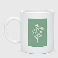Чашка з принтом  керамічний «Ромашки на пастельно-зеленому тлі»