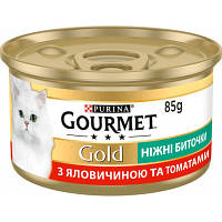Популярний! Вологий корм для кішок Purina Gourmet Gold. Ніжні биточки з яловичиною і томатами 85 г (7613035442474) - Краща якість