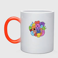 Чашка с принтом хамелеон «Мультяшки дудл» (цвет чашки на выбор)