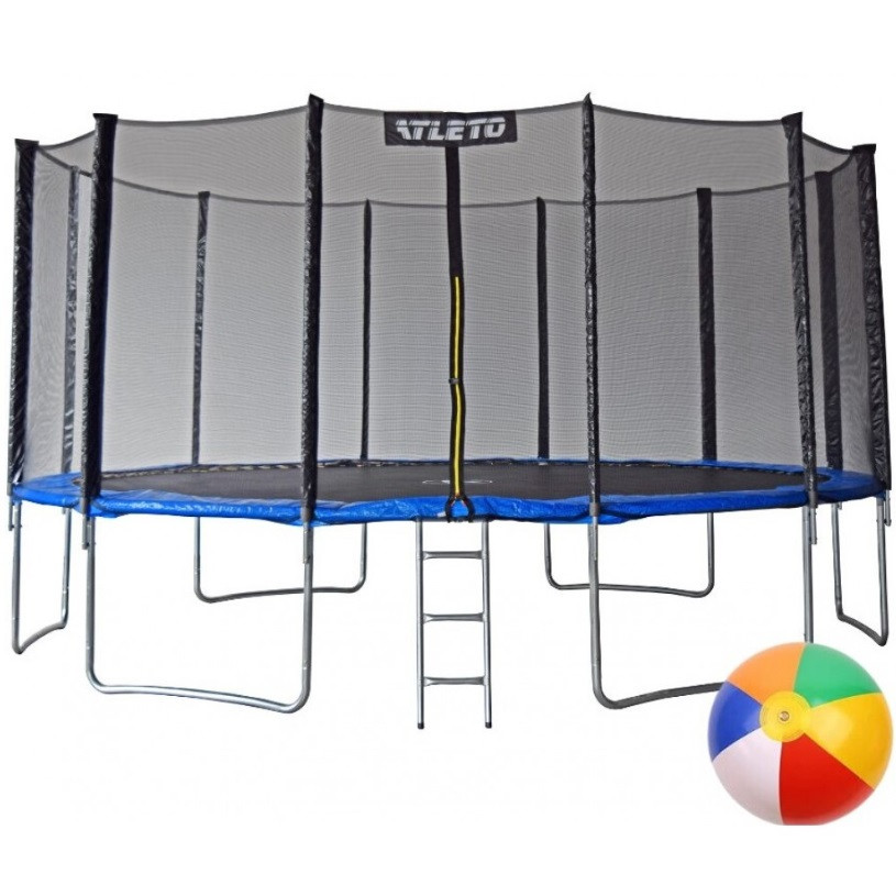 Великий батут для дітей і дорослих діаметром 490 см із зовнішньою сіткою Atleto синій, фото 1