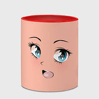 Чашка с принтом «Веселое лицо аниме девушки с большими голубыми глазами» (цвет чашки на