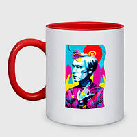 Чашка с принтом двухцветная «Энди Уорхол - автопортрет - нейросеть» (цвет чашки на выбор)