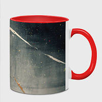 Чашка с принтом «Серый туман и красные, оранжевые, белые мазки красок» (цвет чашки на
