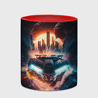 Чашка с принтом «Летающий автомобиль над городом будущего» (цвет чашки на выбор)
