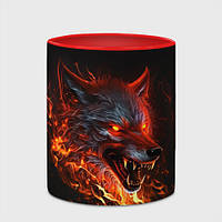 Чашка с принтом «Огненный злой волк с красными глазами» (цвет чашки на выбор)