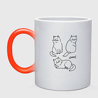 Чашка с принтом хамелеон «Три милых черных котика» (цвет чашки на выбор)