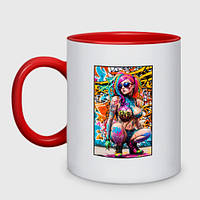 Чашка с принтом двухцветная «Девушка с тату и графити» (цвет чашки на выбор)