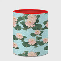 Чашка с принтом «Водяные лилии на бирюзовом фоне» (цвет чашки на выбор)