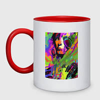 Чашка с принтом двухцветная «Энди Уорхол - автопортрет - поп-арт» (цвет чашки на выбор)