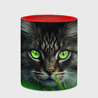 Чашка с принтом «Котенок и травинка» (цвет чашки на выбор)