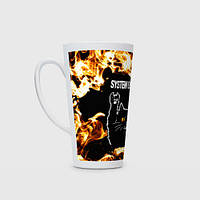 Чашка с принтом Латте «System of a Down рок кот и огонь»