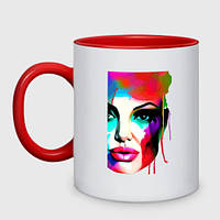 Чашка двоколірна Angelina Jolie — watercolor — sketch 330 мл (колір чашки на вибір)