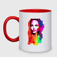 Чашка с принтом двухцветная «Анджелина Джоли - набросок - акварель» (цвет чашки на выбор)