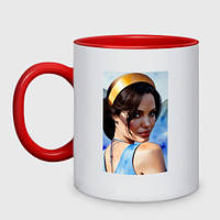 Чашка с принтом двухцветная «Анджелина Джоли - актриса» (цвет чашки на выбор)