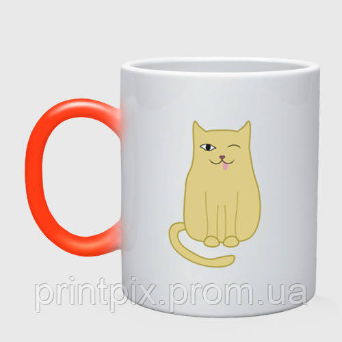 Чашка з принтом  хамелеон «Забавний котик показує мову» (колір чашки на вибір)