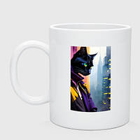 Чашка с принтом керамическая «Black cat in New York - neural network»