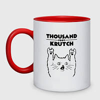 Чашка с принтом двухцветная «Thousand Foot Krutch - rock cat» (цвет чашки на выбор)
