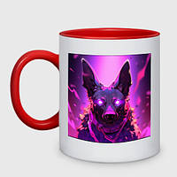 Чашка с принтом двухцветная «Аниме собака в свете неона» (цвет чашки на выбор)