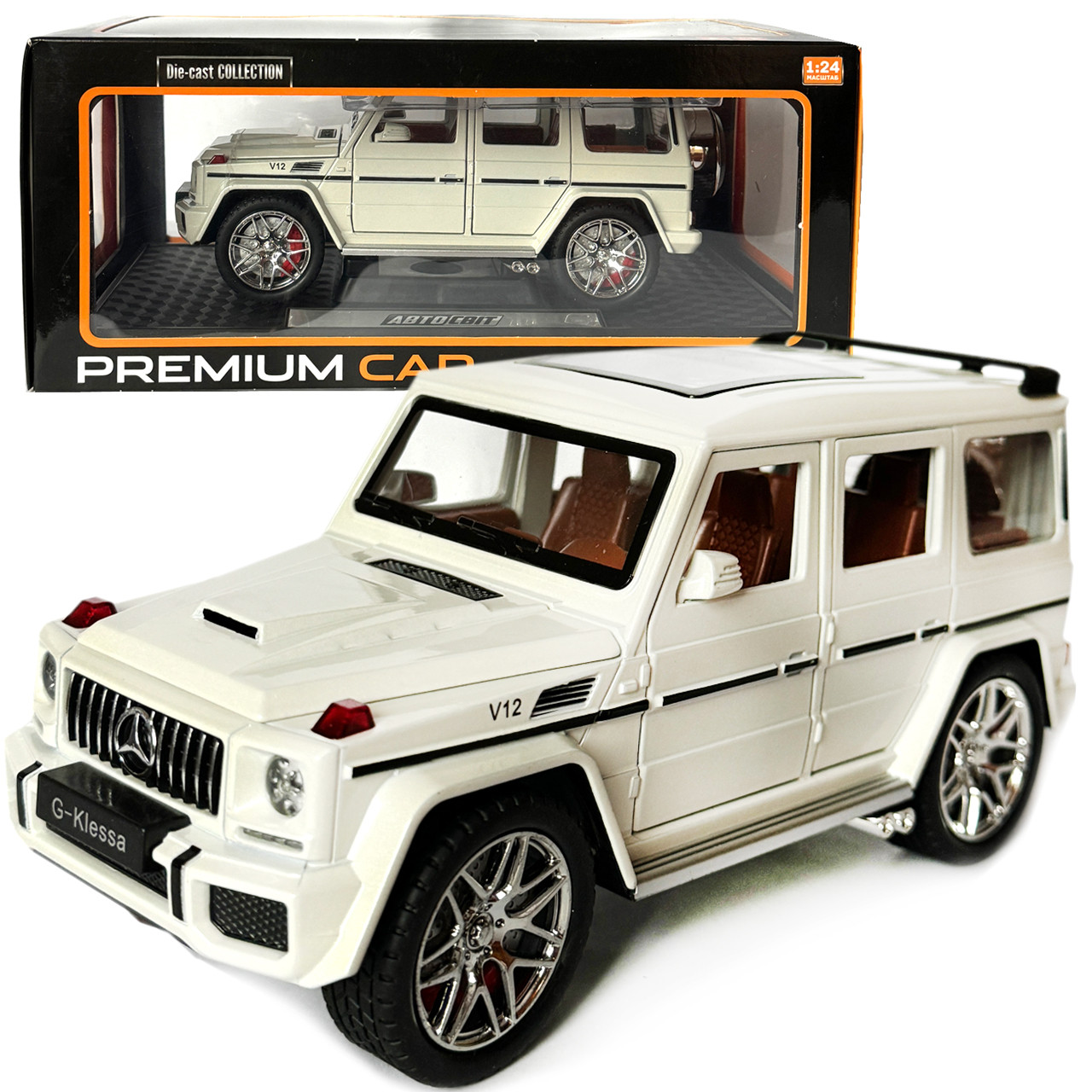Машинка металева Mercedes-Benz G63 AMG Гелендваген (Гелік) мерседес білий 1:24 світло, інерція, відкриваються двері, багажник,, фото 1