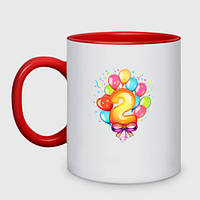 Кружка с принтом двухцветная «День рождения 2 годика» (цвет чашки на выбор)