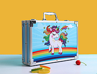 Набор для детского творчества в алюминиевом чемодане "Единорог" 145 предметов Голубой k/kn