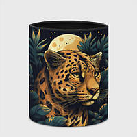 Чашка с принтом «Леопард в тропических зарослях лунной ночью: арт нейросети» (цвет чашки