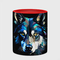 Чашка с принтом «Геометрический волк в лунном свете» (цвет чашки на выбор)