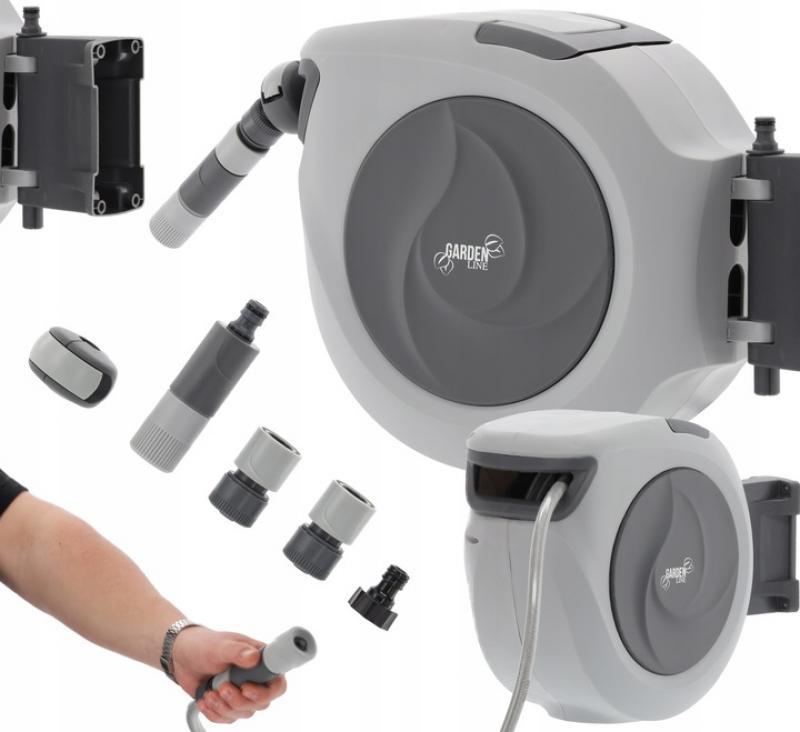 Садовий шланг для поливу на автоматичній котушці 20м GardenLine ZHO9722 з комплектом аксесуарів для поливу та підключення, фото 1