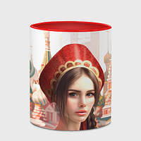 Чашка с принтом «Девушка в кокошнике с косой - кремль» (цвет чашки на выбор)