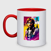 Чашка с принтом двухцветная «John Lennon - world legend» (цвет чашки на выбор)