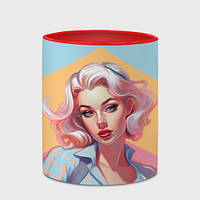 Чашка с принтом «Девушка пин-ап: голубые, розовые, желтые полосы» (цвет чашки на выбор)