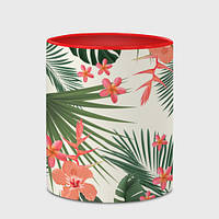 Чашка с принтом «Тропические растения» (цвет чашки на выбор)