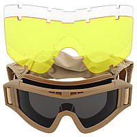 Очки защитные маска со сменными линзами и чехлом SPOSUNE JY-003-3 хаки se