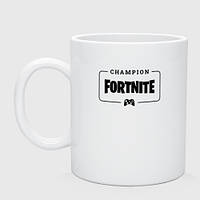 Чашка с принтом керамическая «Fortnite gaming champion: рамка с лого и джойстиком»