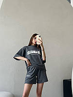 Женский летний комплект шорты+футболка спортивный с принтом белый, черный, графит, бежевый