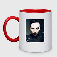Чашка с принтом двухцветная «Marilyn Manson фотопортрет» (цвет чашки на выбор)