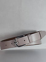 Ремень 02.071.056 (3,5 х 122 см) брючный кожаный бежевый с белой блестящей пряжкой