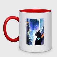 Чашка с принтом двухцветная «Black cat - a Resident of the metropolis - New York» (цвет чашки на выбор)