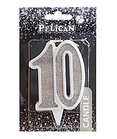 Свеча юбилейная "10" СЕРЕБРО 7 см, TM Pelican Серебряный Pelican (867210)