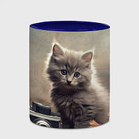 Чашка с принтом «Серый котенок, винтажное фото» (цвет чашки на выбор)