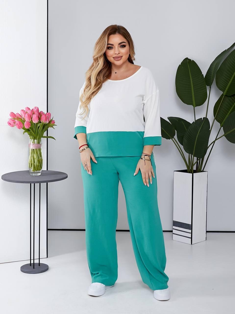 Костюм двойка туника блузон с брюками зелений, чорний 50-52; 54-56; 58-60; 62-64, фото 1