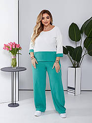 Костюм двойка туника блузон с брюками зелений, чорний 50-52; 54-56; 58-60; 62-64