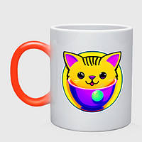 Чашка с принтом хамелеон «Милый котёнок в чаше» (цвет чашки на выбор)