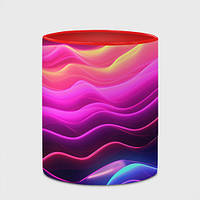 Чашка с принтом «Розовые и фиолетовые неоновые волны» (цвет чашки на выбор)