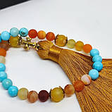 Чотки з натурального каміння жовтий агат і бірюза на 50 бусин, фото 3