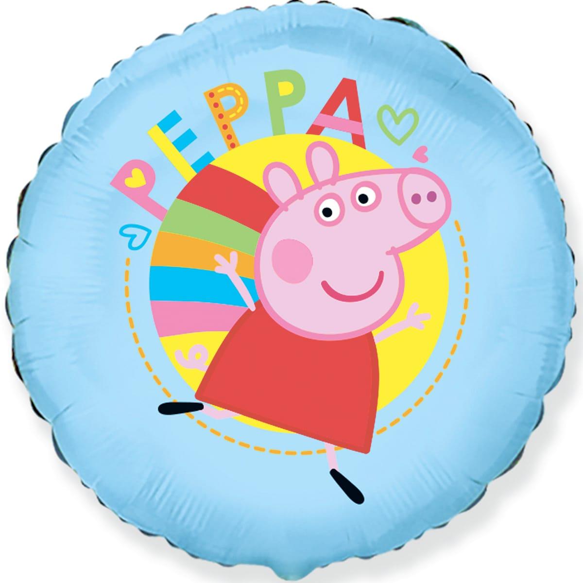Flexmetal  18"  Щаслива Пеппа на блакитному Peppa Pig   Куля повітряна фольгована