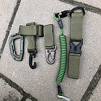 Набор тактических карабинов на стропе олива / Комплект карабины+держатель для перчаток+страховой шнур тренчик