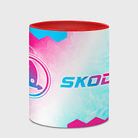 Чашка Skoda neon gradient style: надпись и символ 330 мл (цвет чашки на выбор)
